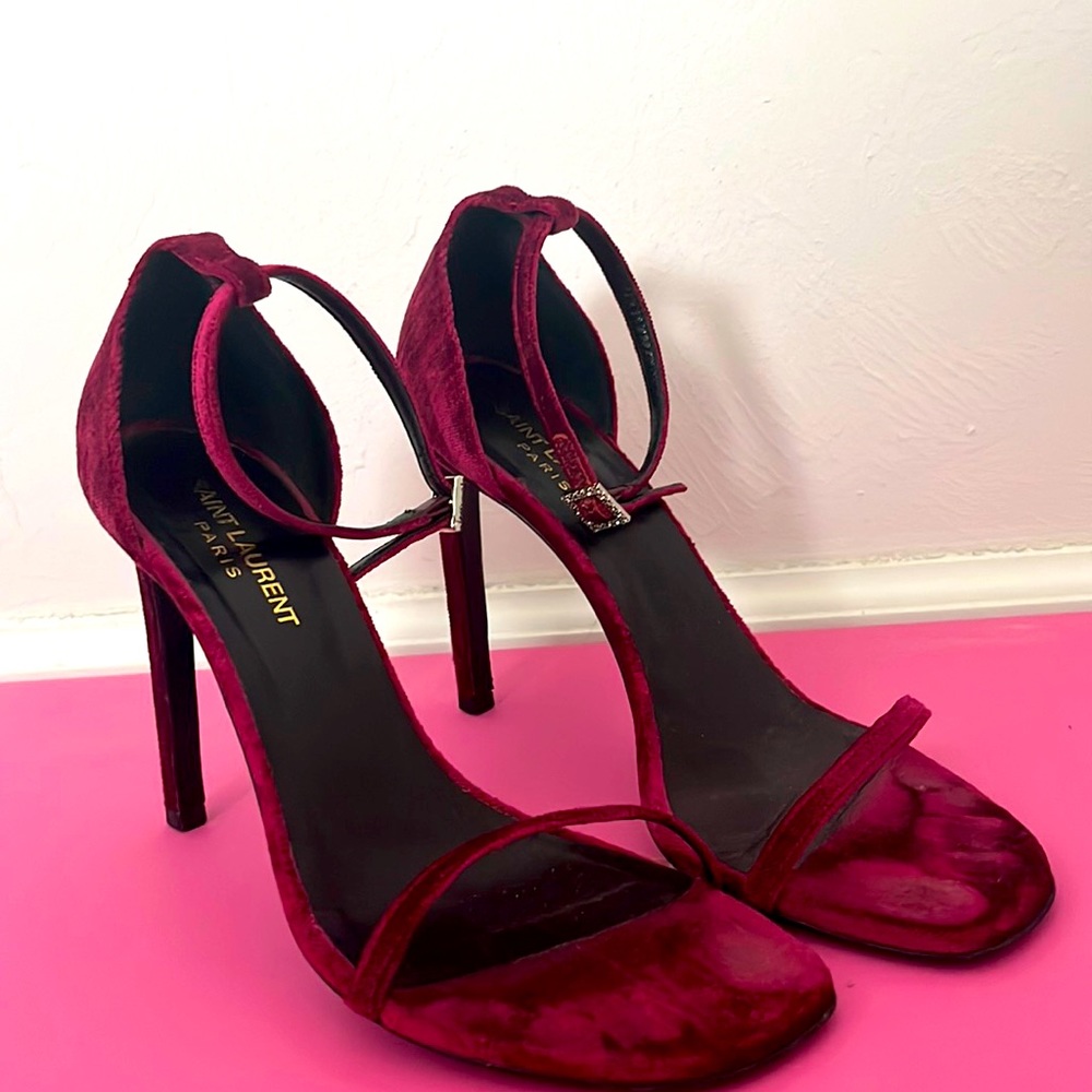 Ysl raspberry velvet double strap heel 38